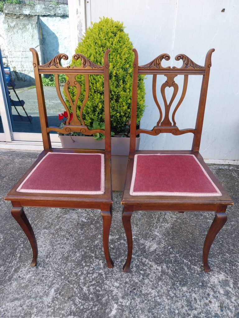 Pair of Solid Mahogany Bedroom Chairs Circa 1920. In excellent condition. Measures 35" high 16" wide by 15" deep. €75 pair