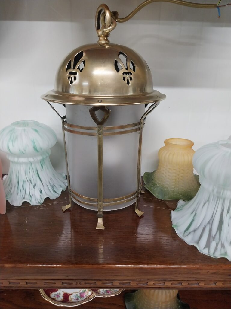 Antique Art Noveau Brass and Opaque Glass Lantern. Circa 1920. Very good quality and excellent condition €135