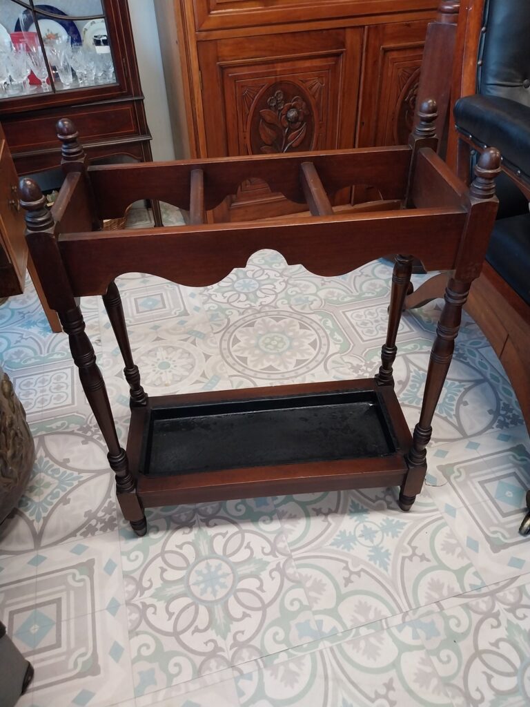 Edwardian Mahogany Umbrella/Stick Stand. Very Good Condition. Drip Tray intact. Measures 24" wide, 10" deep by 30" high
