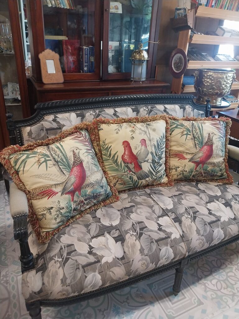 Three Exotic Bird Cushions. Vintage American Hand Painted. Excellent condition 18" by 16"