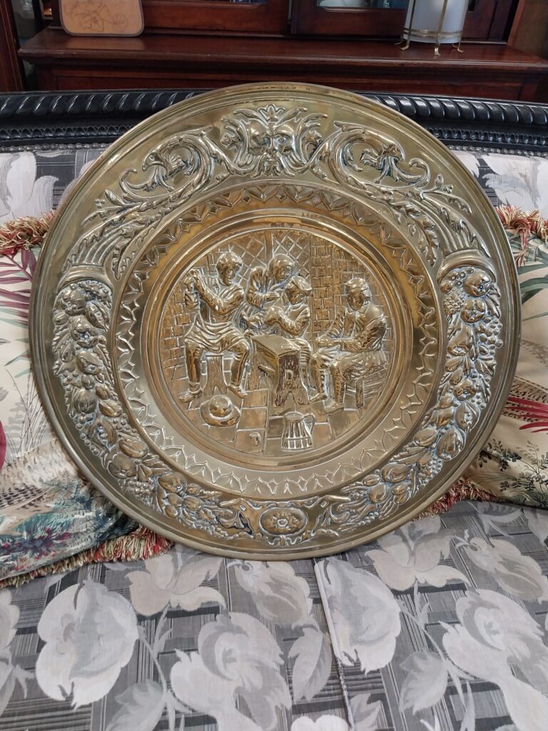 1960s English Over Sized Repousse Brass Wall Plaque. Measures 22" by 22" Excellent Condition. €59