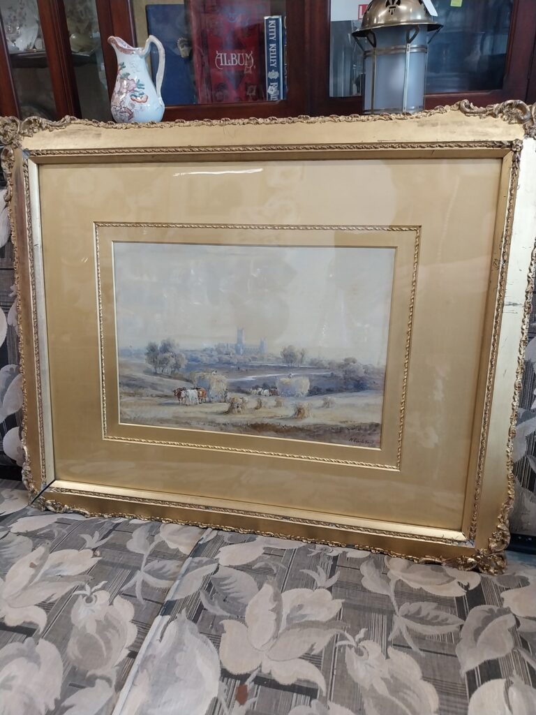 One of Pair of Water Colours By Henry Earp Senior (1831-1914) Landscape Haymaking Figures, signed and in original gilt frame. Measures 28" by 22" Circa 1890