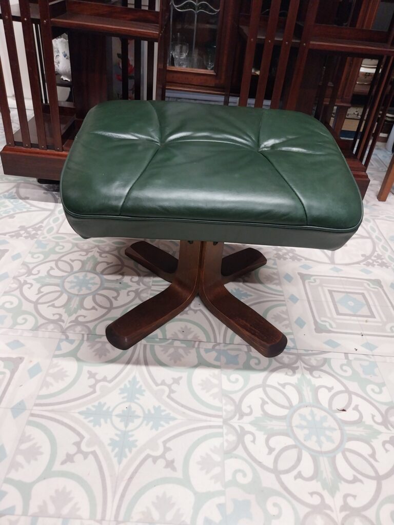 Danish Mid-century Leather Footstool. Very Good Condition. Measures 18" wide by 15.5"deep 14.5" high €150