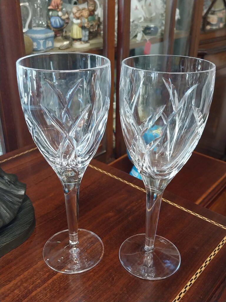 Pair of John Rocha stamped Waterford Wine Glasses. 9" high.