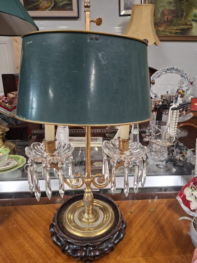 French Bouillotte Lamp. Measures 23" high by 12" wide on 8" base. €185