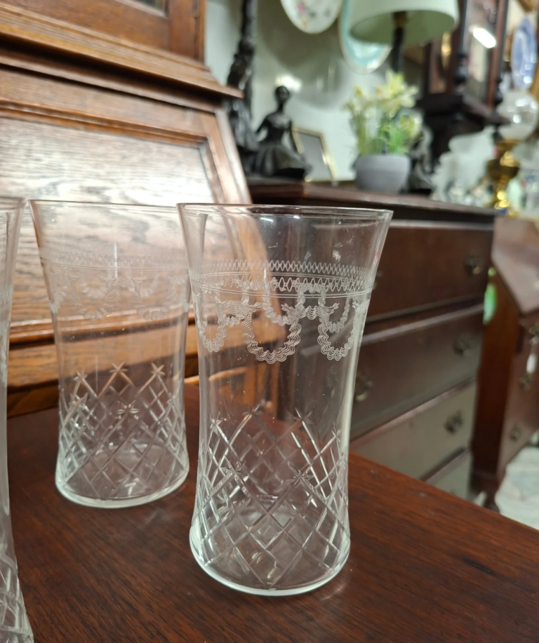 Set of 5 Edwardian Pall Mall Water Glasses c.1910  6" high by 3.5" wide. Excellent condition. 