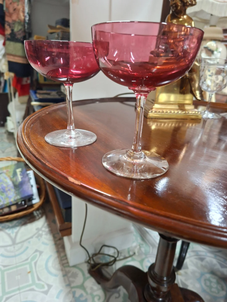 Victorian Cranberry Champagne Coupe c.1890s. Both in excellent condition. Large 5.5" Small 4"