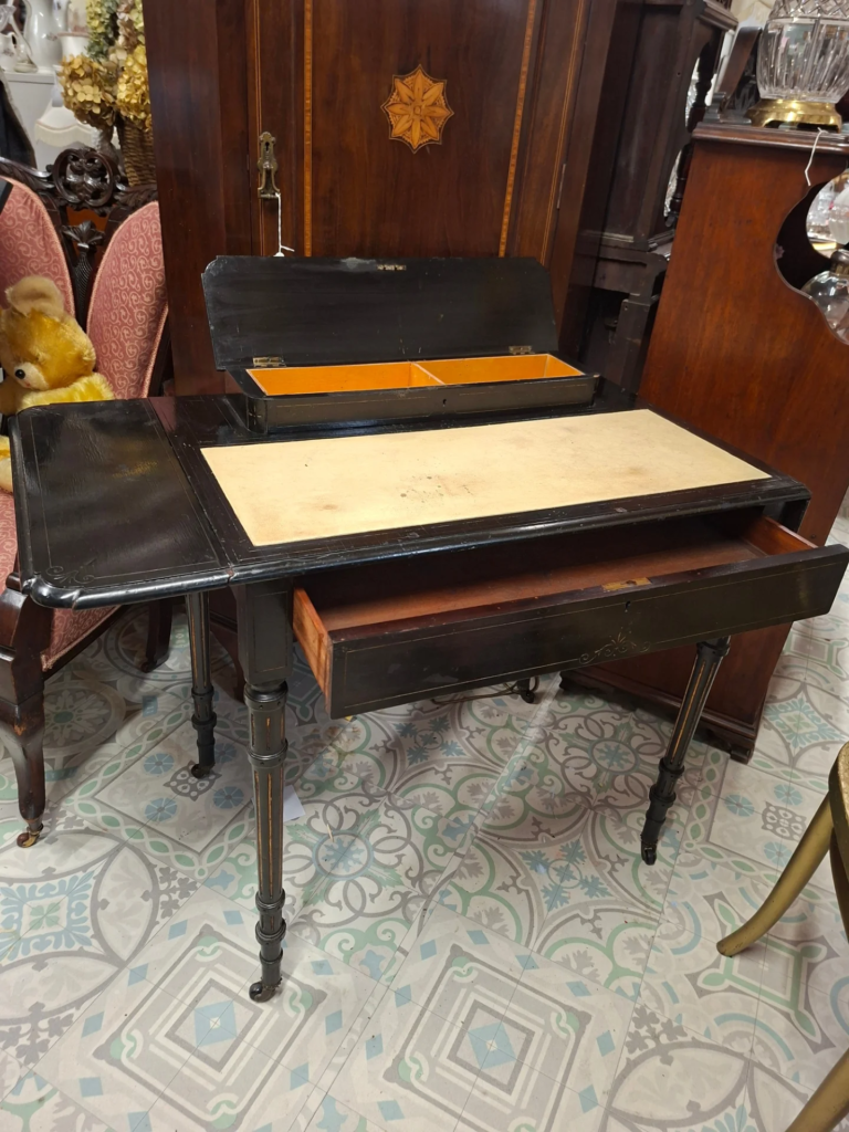 Antique Aesthetic Movement Ebonised Writing Table circa 1880. Measures 31" wide by 20.5" deep by 31" high.