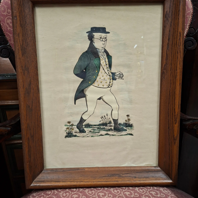 Set of Three Prints by American Illustrator and Printer, Phillip G Reed (1908-1989). Two Dickenson characters Mr. Picwick and Tony Wellor. Ichabod Crane from Sleepy Hollow. All c.1936 Nice original oak frames. 18" by 13" Very good condition.