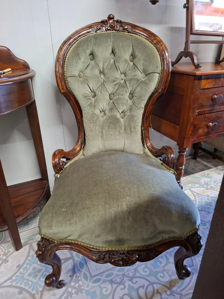 Victorian Carved Rosewood Nursing Chair c.1870/80. Measures 38" high by 22" wide by 18" deep. Excellent condition €245