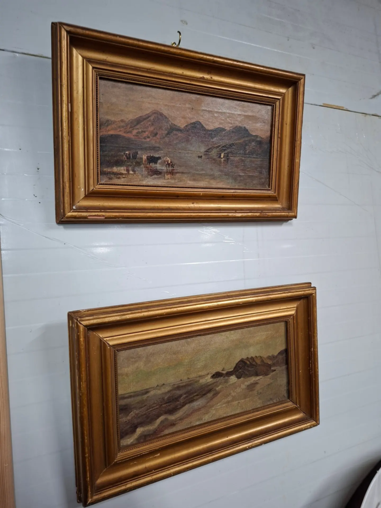 Antique Pair of Oil on Canvas Paintings, Landscape.
Circa 1870/80. Possibly Scottish. Frames measure
11" by 18.5" Sold as seen. Pair €95
